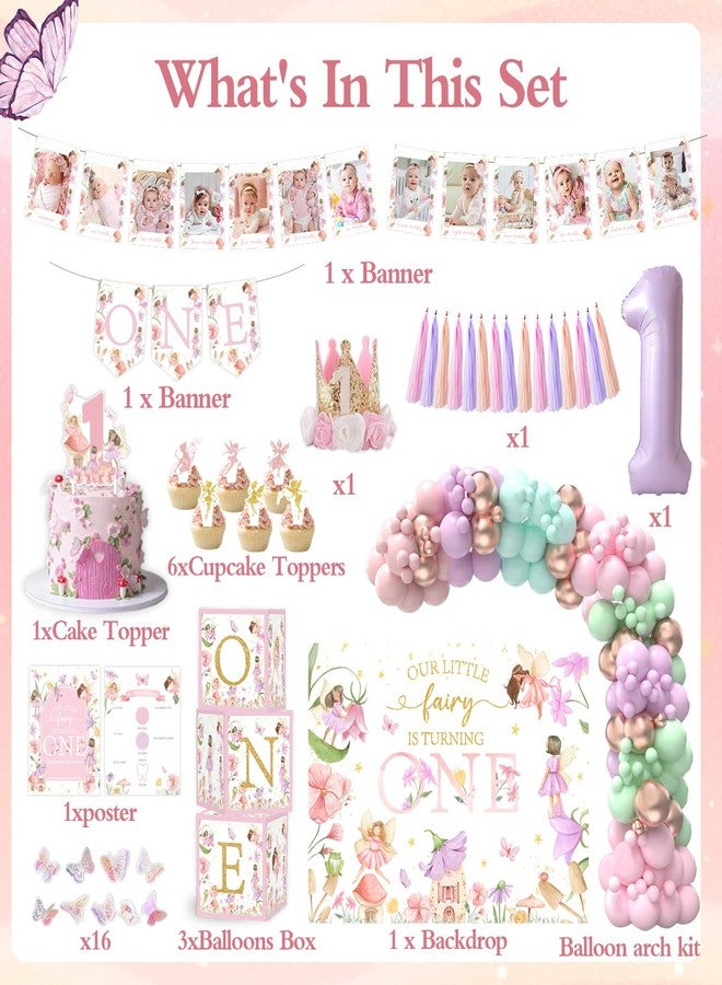 LANGASQUE Fairy First Birthday Decorations 167Pcs Floral Fairy Themed 1st birthday Party Decorations Include Banner Balloon Arch Kit Boxes Backdrop Cake Topper Paper Tassels for Birthday Party Decorations - Image 2